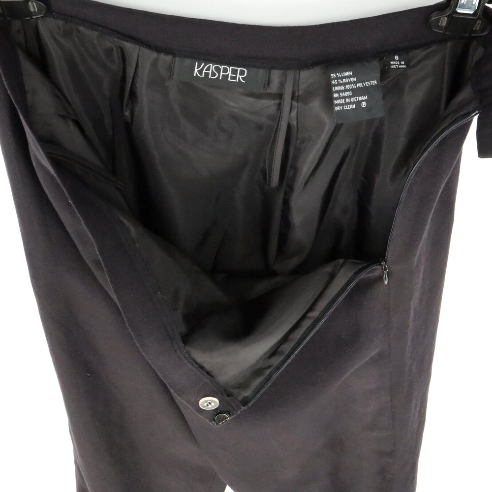 Kasper Dress Pants Womens 8 Black Linen Blend Wide Leg Lined Side Zipper Career - Picture 12 of 12